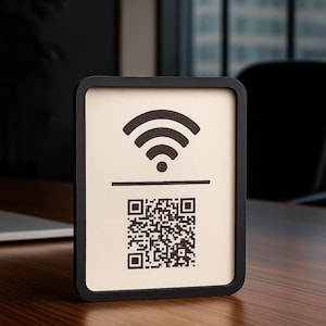 WiFi qr code sign, air Bnb scanner, office WiFi plaque, 2 layered white, black mdf with NFC TAG