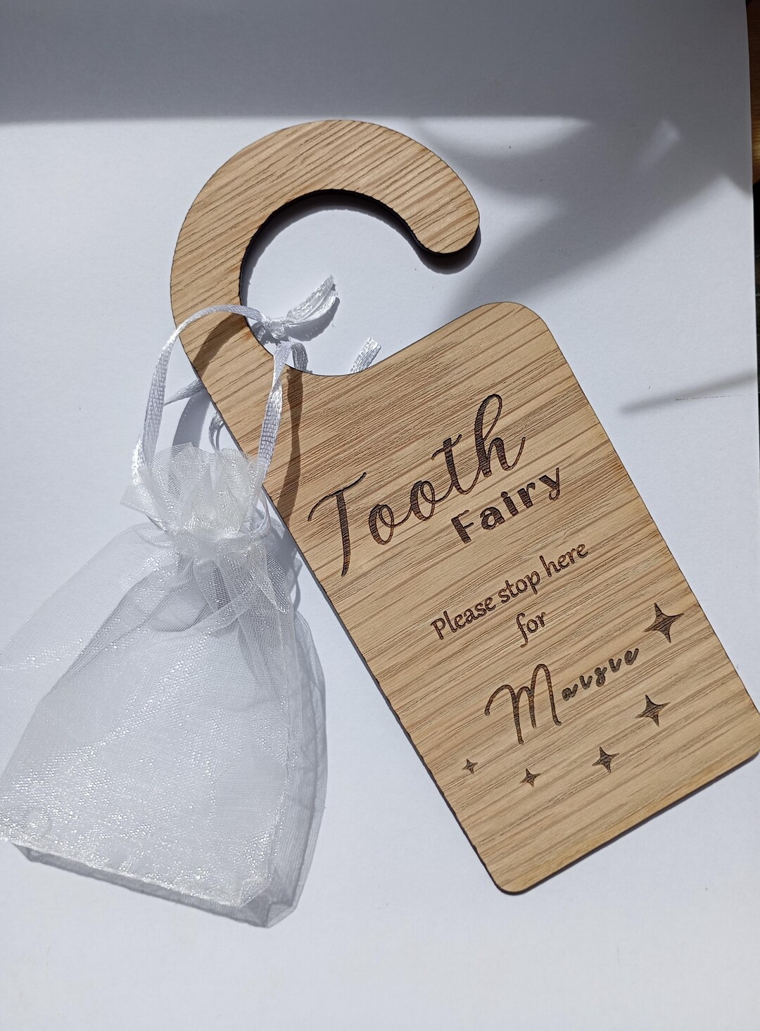 Personalised Wooden Tooth Fairy Door Hanger With Tooth Bag: Custom ...