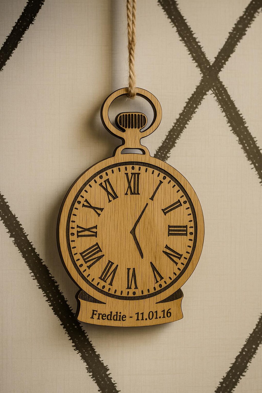 Personalized Wooden Pocket Watch Ornament: Engraved Time & Name ...