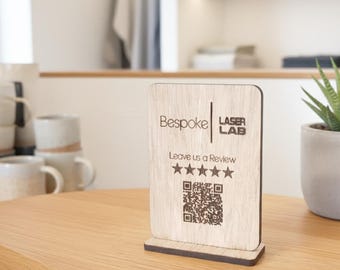 Wooden QR Code Review Sign: Laser Engraved Business Plaque, social business sign