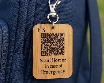 Personalisierter Notfall QR-Code Holzschlüsselring: Medizinisches Info Tag