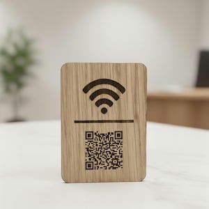 Znak z kodem QR WiFi, skaner AirBnB, tabliczka z WiFi w biurze
