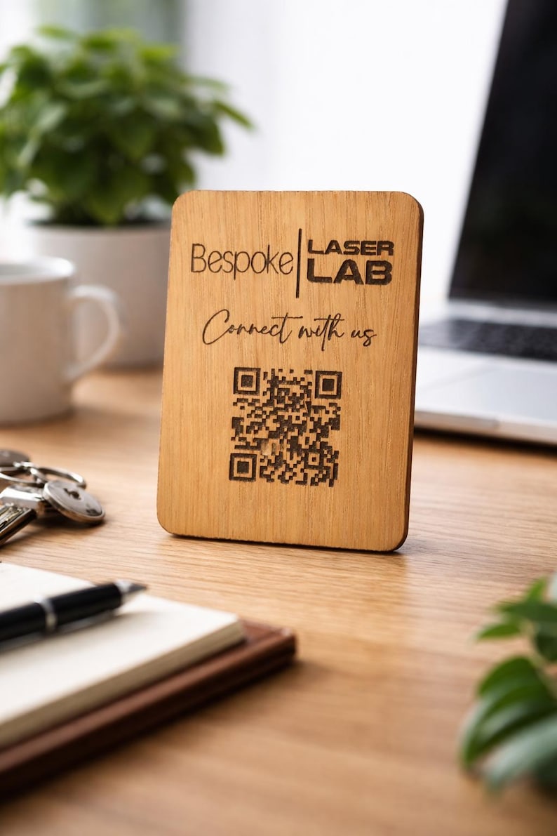Bespoke Oak QR Code Sign | Small Business Social Media Plaque | Laser ...