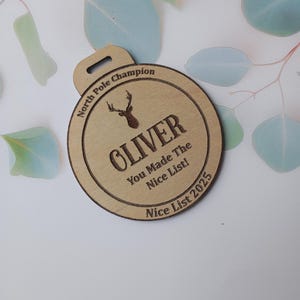 Personalised ‘Nice List’ Wooden Christmas Medal – Christmas Eve Box Filler for Kids ( medal only )