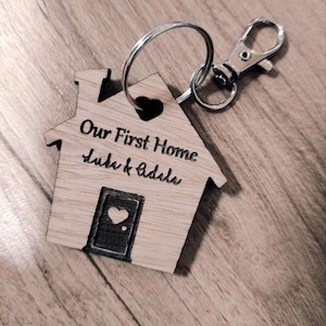 Personalized Wooden House Keyring: Engraved New Home Gift