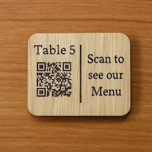 Engraved Wooden QR Code Menu Plaque: Restaurant Tabletop Display