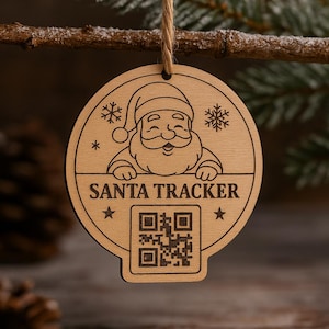 Engraved Wooden Santa Tracker Bauble: Christmas Tree Ornament with QR Code