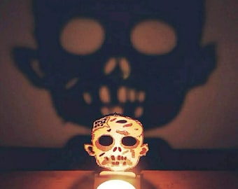 zombie Halloween, led candle holder, wood engraved zombie