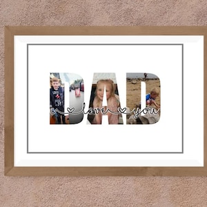 Impresión de letras personalizadas / Collage de fotos "PAPÁ" / Texto personalizado para mamá, abuelo, tía y más / Impresión brillante A4 o A3 - Sin marco