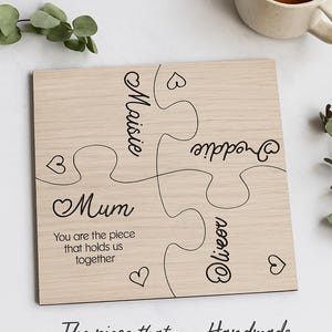 Personalized Jigsaw Coasters: Wooden Mum & Children Coasters