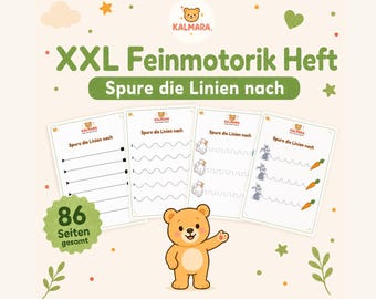XXL Tracing Booklet for Preschool German Handwriting Practice, Kindergarten PDF Handwriting Practice Booklet (Printable), Fine Motor Skills Exercises for Children 4 and Up (Kalmara)