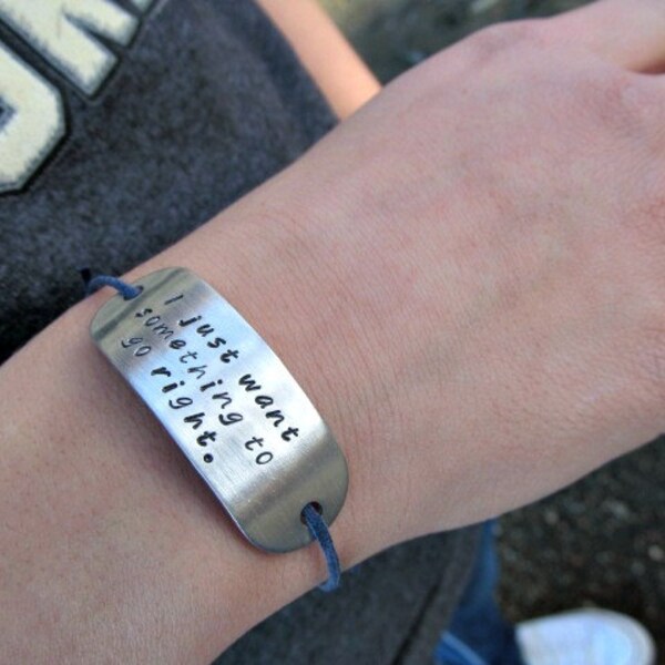 i just want something to go right - hand stamped mass effect garrus inspired adjustable cord bracelet