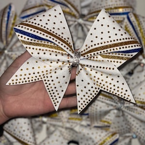 Lazo de animadora personalizado - Lazo de diamantes de imitación con rayas de colores del equipo - Hasta tres colores del equipo