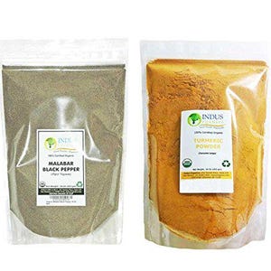 Indus Organics Turmeric (Curcumin) & Black Pepper Powder, Refill, 1 Lb, Combo Pack, Premium Grade, High Purity, Freshly Packed