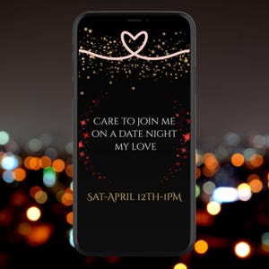 Invitación editable para una cita romántica, imprimible y digital para parejas.