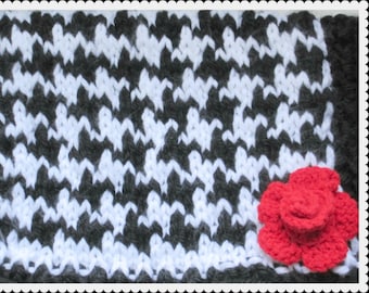 Houndstooth infant Carseat Blanket, Houndstooth and Rose photo prop, Black and White Blanky for a Baby Shower gift