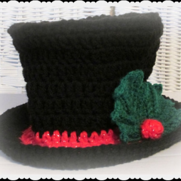 Christmas Baby Top Hat in crochet, Christmas Photo prop, Victorian Photo prop