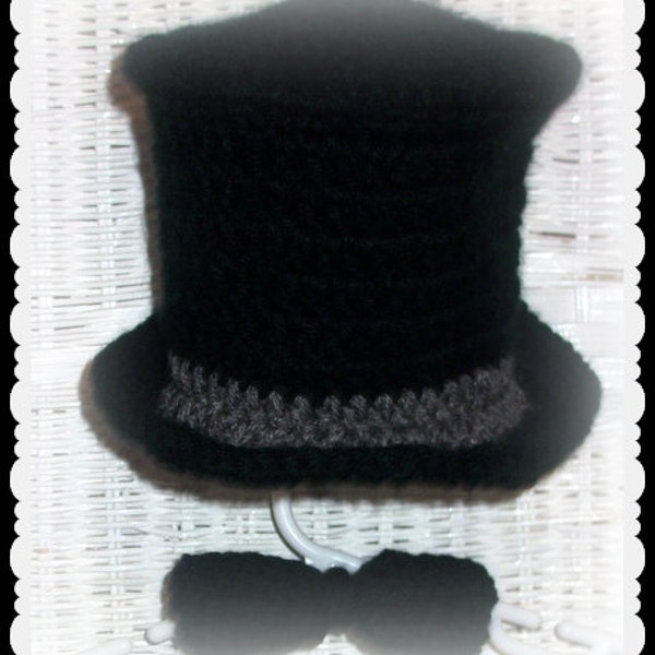 Baby Top Hat and Bow Tie in crochet, Victorian Photo prop