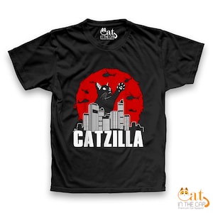 Catzilla T-Shirt, Vintage Catzilla Black Cat Shirt, Funny Cat Parody Tees, Cat Lover Shirt, Vintage Catzilla Shirt, Black Catzilla Shirt
