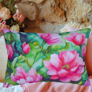 Floral Lumbar Pillow: Pink Flower Accent, Cozy Home Decor