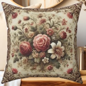 Vintage Floral Throw Pillow: Cottagecore Boho Home Decor