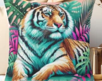 Tiger Decor Pillow: Vibrant Jungle Cushion, Eco-Friendly Fabric