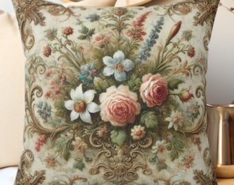 Vintage Floral Throw Pillow: Boho Chic Home Decor