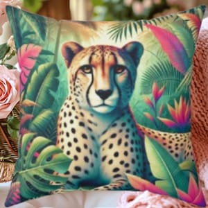 Jungle Leopard Decorative Pillow: Tropical Animal Print Cushion