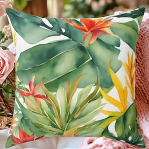 Tropical Leaf Pillow: Vibrant Green Botanical Cushion