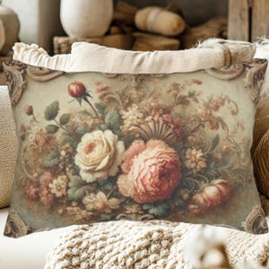 Vintage Floral Lumbar Pillow: Rustic Farmhouse Throw Cushion