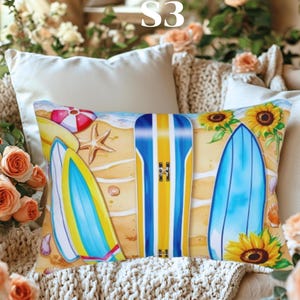 Tropical Surfboard Lumbar Pillow: Beach House Decor