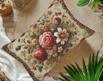 Vintage Floral Lumbar Pillow Cover: Cottagecore Throw Cushion