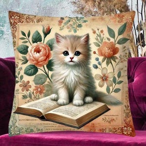 Cat Cute pillow. Adorable kitten pillow to brighten up your favorite spot. Liven up your home with this super cute kitten pillow.