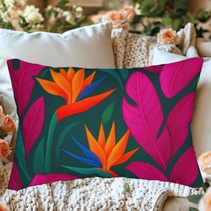 Tropical Floral Lumbar Pillow Cover: Botanical Accent Cushion