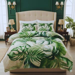 Juego de funda nórdica tropical, ropa de cama botánica, edredón Queen King.