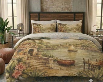 Ensemble housse de couette Tropical Waterside Retreat, literie 100 % coton (certifié OEKO-TEX)