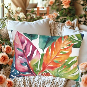 Tropical Leaf Lumbar Pillow: Botanical Home Decor