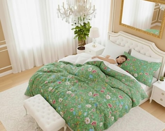 花柄パッチワーク掛け布団、羽毛布団カバー、枕カバーセット