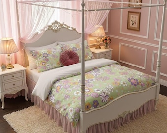 Funda nórdica de microfibra floral: Ropa de cama boho ligera