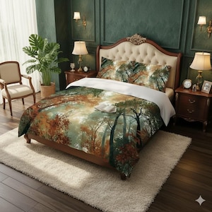 Duvet Cover Set – Tropical Botanical Bedding – Comforter Option – Cozy Bedroom Decor.