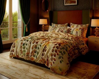 Lyxigt sängkläderset i bomull, botanisk akvarelldesign, Oeko-Tex-certifierad