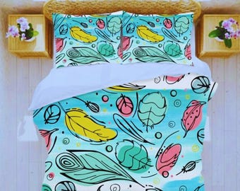 Funda nórdica floral colorida: ropa de cama de microfibra estilo boho