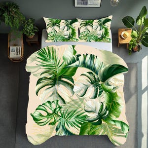 Tropical Palm Leaf Duvet Cover Set: Exotic Hawaiian Bedding