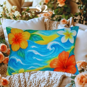Tropical Floral Lumbar Pillow: Summer Beach House Decor