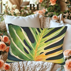 Tropical Leaf Lumbar Pillow: Greenery Botanical Throw Cushion