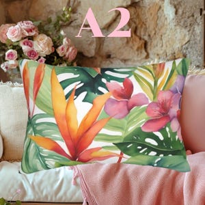 Tropical Floral Lumbar Pillow: Boho Home Decor Accent Cushion