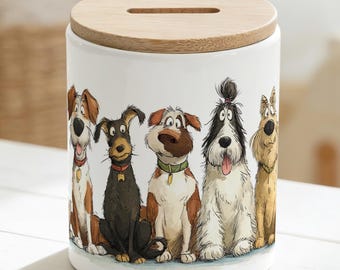 Spaarpot met hondenmotief, spaarpot met honden, spaarpot voor de dierenarts, spaargeld, spaarpot met honden, spaarbox voor honden, spaarpot voor honden, honden, dierenarts, bamboe