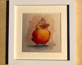Framed print of a duck, watercolor with duck, duck watercolor, farm, wall decoration, children's room decoration, gift, hand-painted, duck picture
