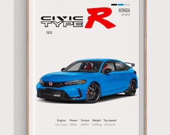 2025 Honda Civic Type R Poster | High-performance Hatchback Art