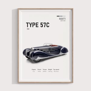 1939 Bugatti Type 57C Poster | Iconic Classic Car Art | Perfect Gift for Luxury Car Enthusiasts and Collectors